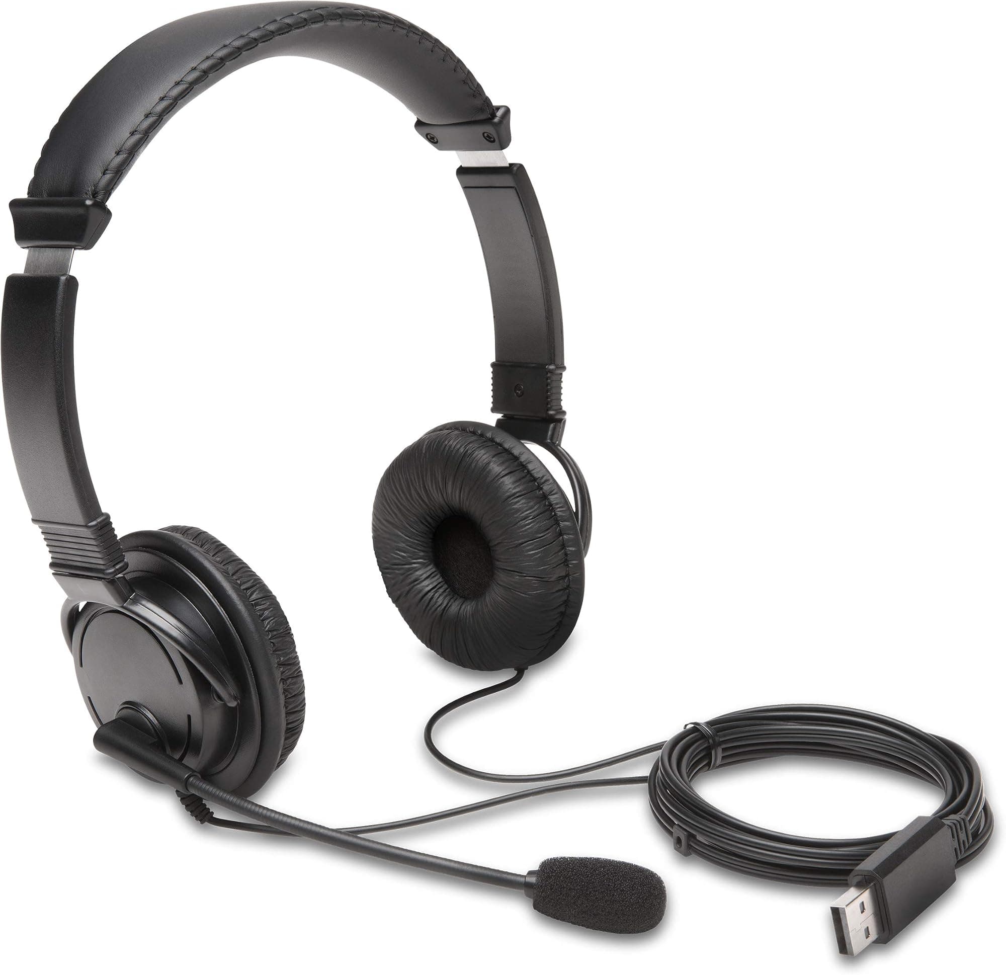 Kensington USB Hi-Fi Headset with Built in Microphone, Stereo Sound, Adjustable Noise Cancelling Mic, Padded Professional Conference Call Standard for Work or Gaming, Black, K97601WW