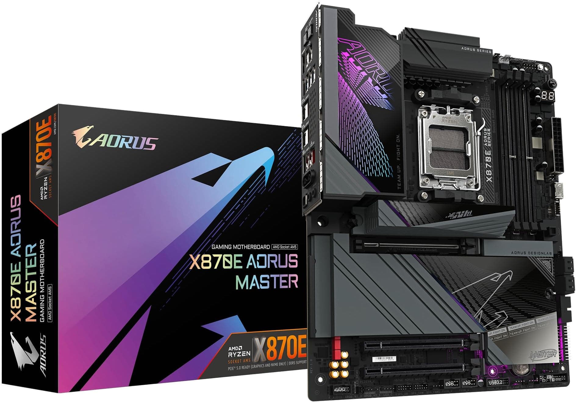 GIGABYTE X870E AORUS MASTER Motherboard - Supports AMD Ryzen 9000 CPUs, 16+2+2 Phases Digital VRM, up to 8600MHz DDR5 (OC), 3xPCIe 5.0, Wi-Fi 7, 5GbE LAN, USB 4