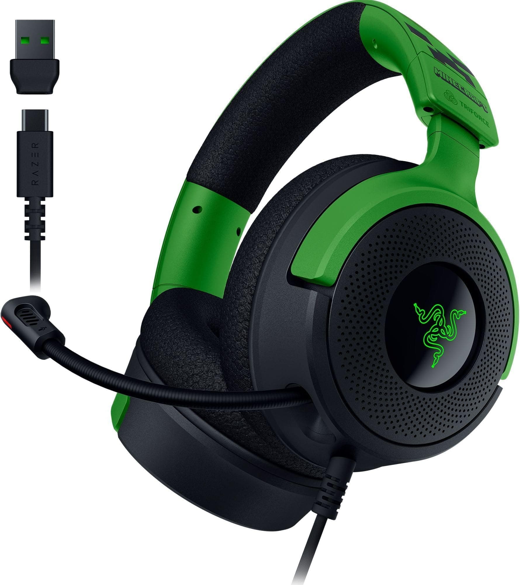 Razer Kraken V4 X Minecraft Edition - Wired USB PC Gaming Headset (TriForce 40mm Drivers, Retractable Cardioid Mic, Surround Sound, Chroma RGB, for PC & console via USB-C) Minecraft