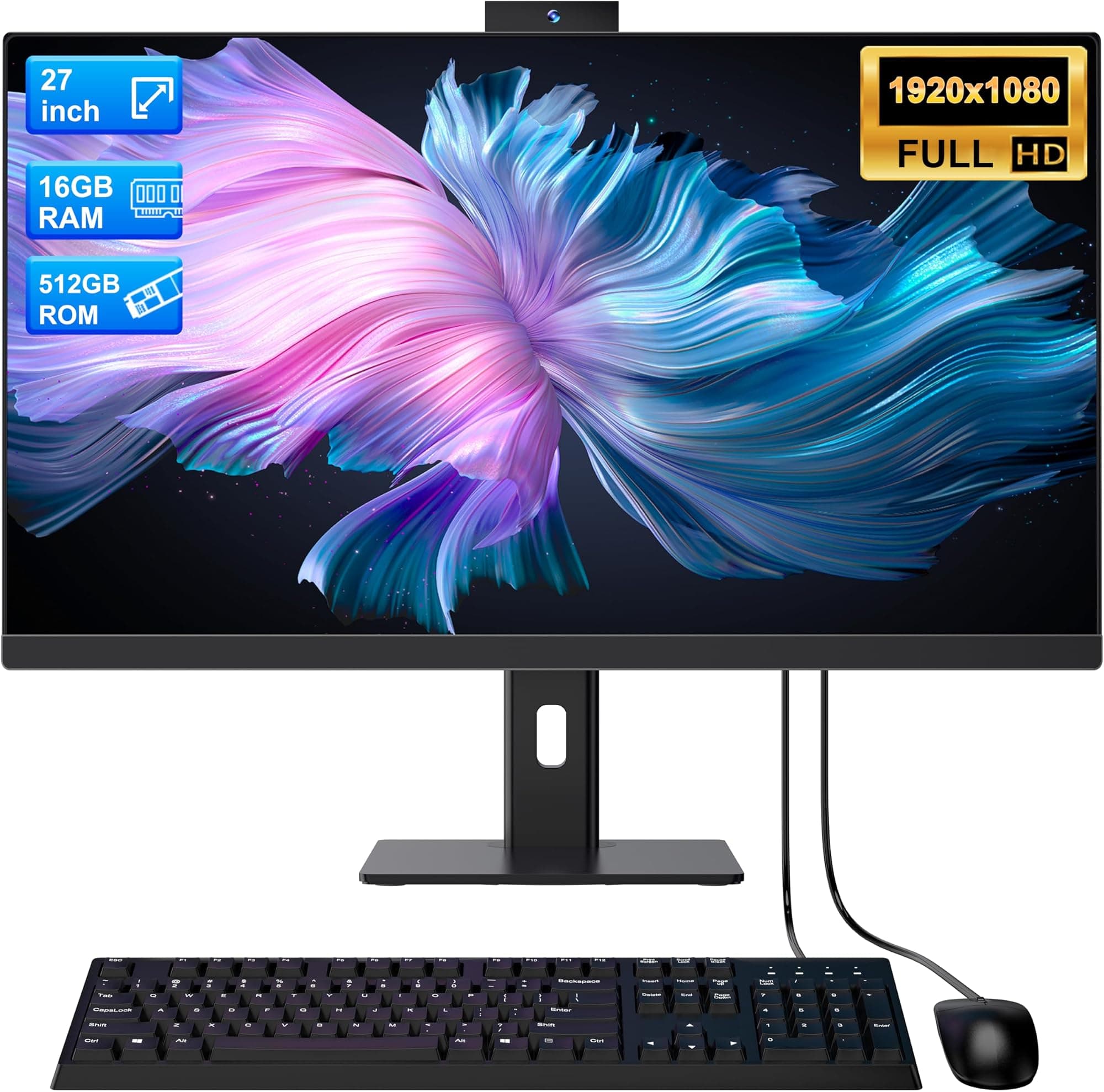 27 Inch All-in-One Computer FHD Desktop PC, Core i7 (Up to 3.0GHz), 16GB RAM, 512GB SSD, Rotatable Screen, Hidden Webcam, Dual-Band WiFi 6 & Bluetooth 5.3, All-in-One PC for Business & Creative Work