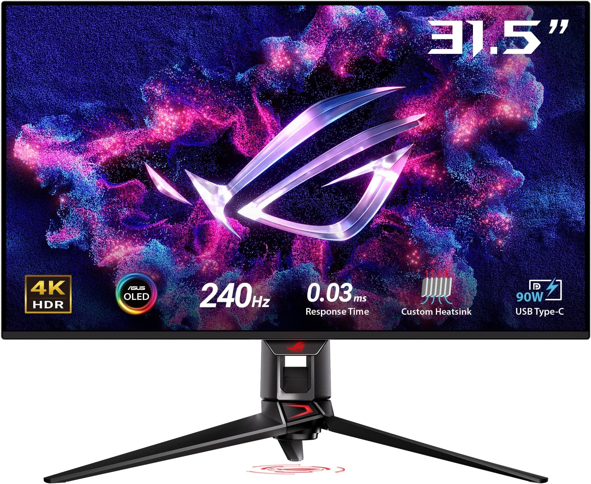 ASUS ROG Swift OLED PG32UCDMZ Gaming Monitor - 32-inch (31.5-inch viewable) 4K (3840 x 2160) QD-OLED panel, 240 Hz, 0.03 ms (GTG), G-SYNC, 99 percent DCI-P3, True 10-bit, ASUS DisplayWidget Center