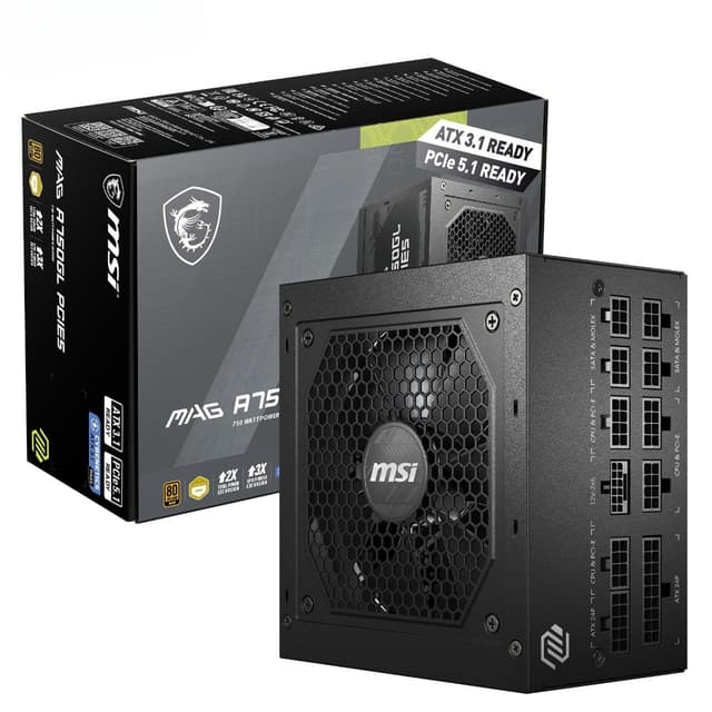 MSI MAG A750GL PCIE5 Power Supply Unit, 750W, 80 Plus Gol...