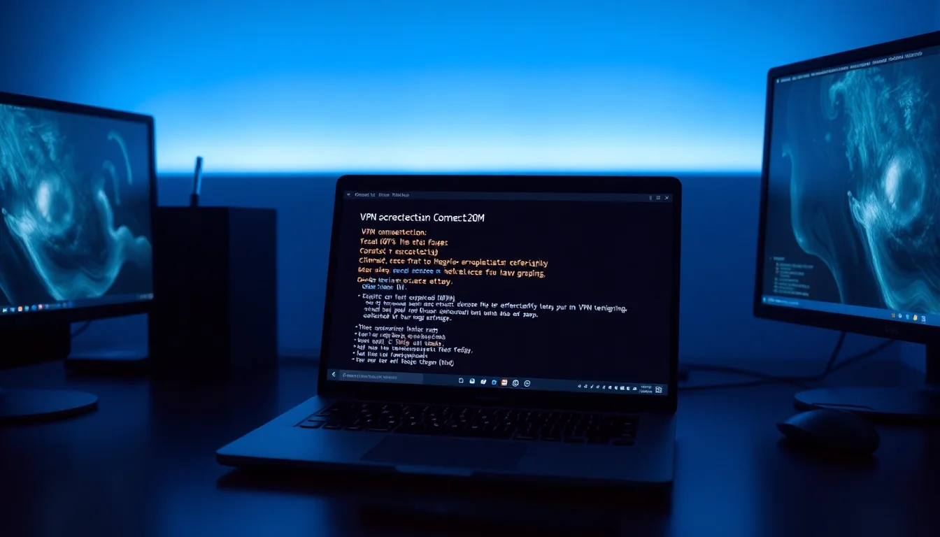 Linux terminal on a dark desk showing Azure VPN client DNS error output and systemd-resolved status commands