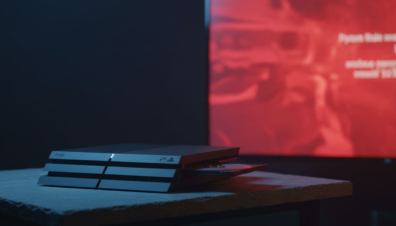 PlayStation 4 console on a dark desk displaying CE-35491-2 disc error on a connected TV screen