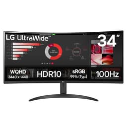 LG UltraWide Curved PC Monitor 34WR50QK, 34 inch, 1440p, 100Hz, 5ms Response Time, VA Panel, Smart Energy Saving, Displayport, HDMI