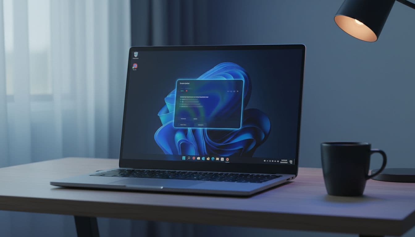 Windows 11 desktop showing a dimmed modal dialog overlay stuck on screen with a WinUI app open in the background