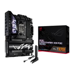 ASUS ROG Crosshair X870E Hero, AMD ATX motherboard, 18+2+2 power stages, DDR5 slots, PCIe 5.0 with full support for next-gen GPUs, five M.2 slots, Wi-Fi 7, USB4, AI Overclocking