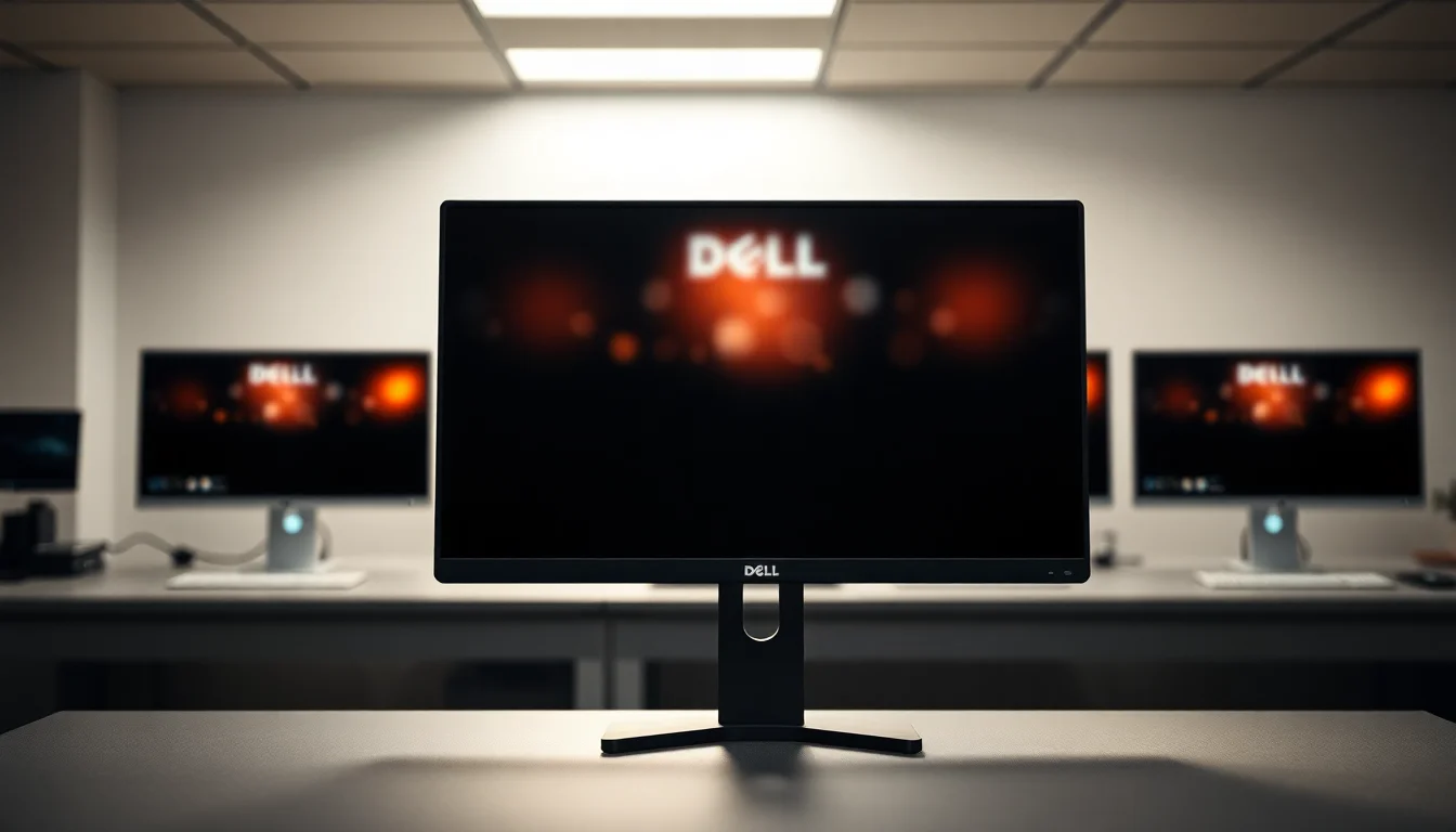 Dell P2222H monitor on desk with black display and no white power indicator light illuminated, showing complete power failure state