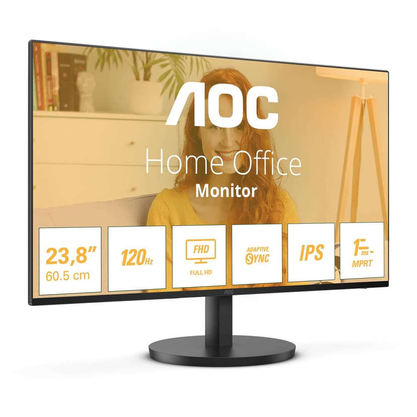 AOC 24B3HA2 - 24 Inch FHD monitor, IPS, 100Hz, 1ms, Ultra Narrow Boarder, FlickerFree, Adaptive Sync (1920 x 1080 250 cd/m HDMI 1.4 / DP 1.4