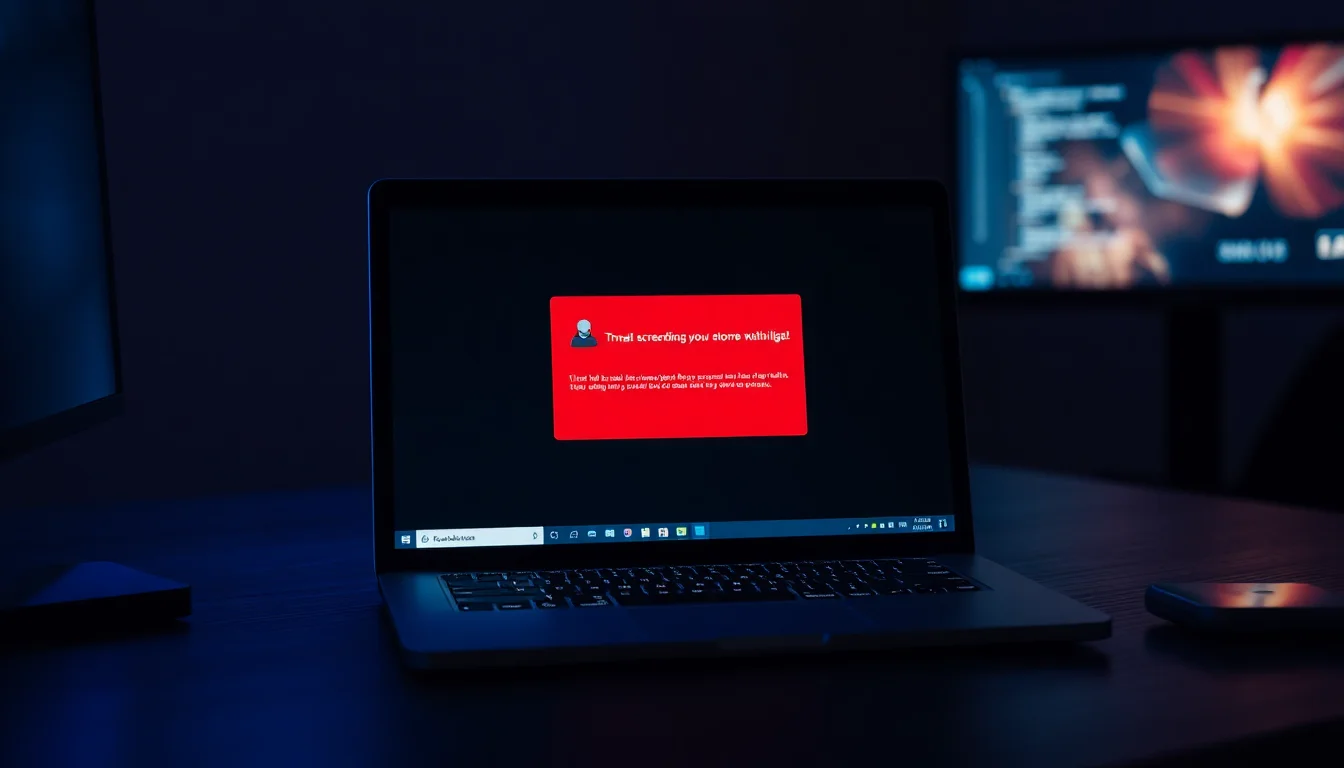 Windows laptop on a desk showing EShot screen recording software with a failed GIF export error dialog on screen