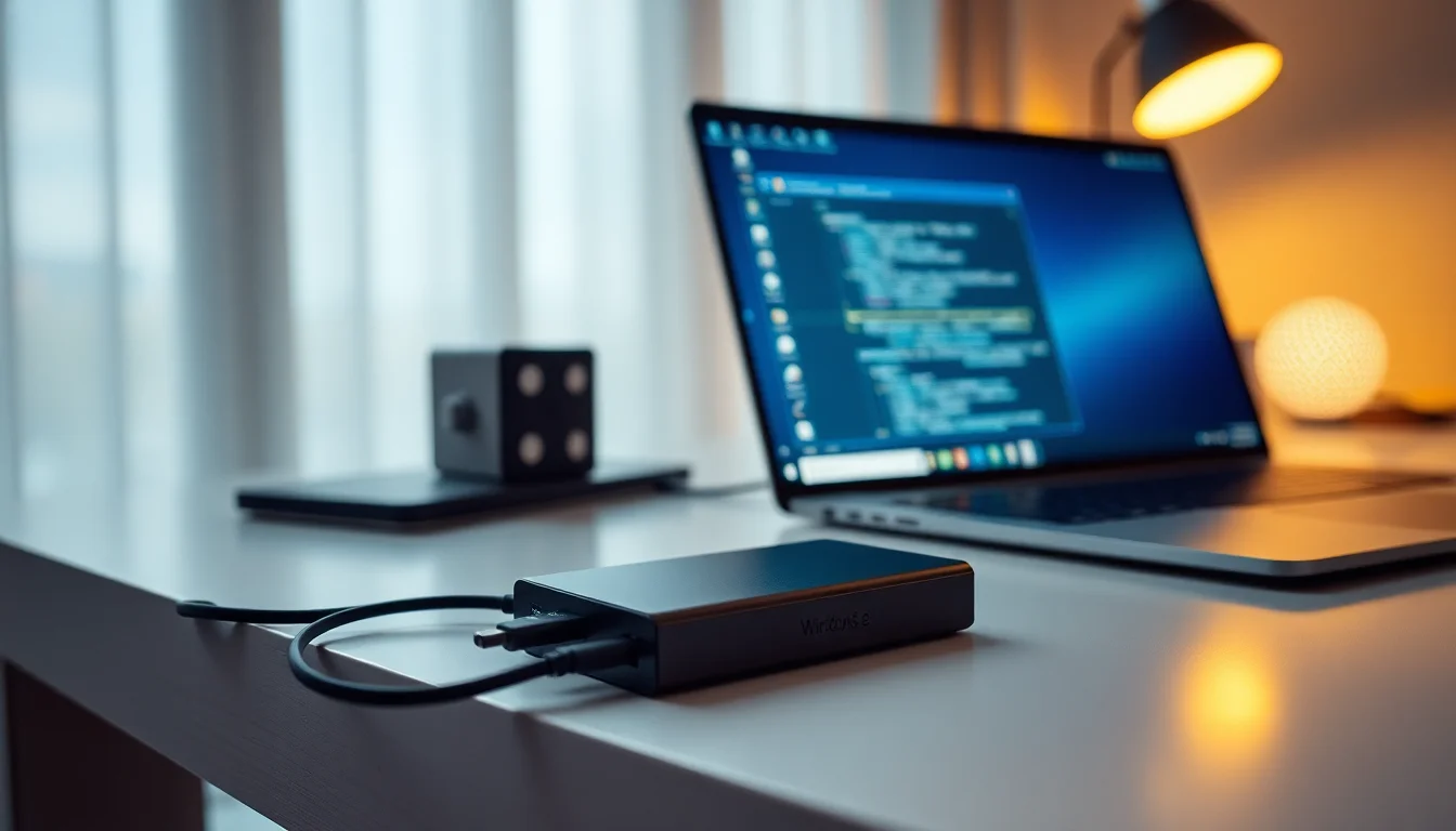 External SSD connected to a Windows 11 laptop on a desk showing the Recycle Bin icon with unexpected files inside