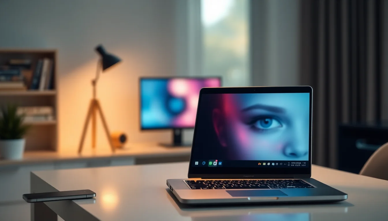 A laptop on a clean desk showing Google search results page with missing snippet placeholder in a browser window