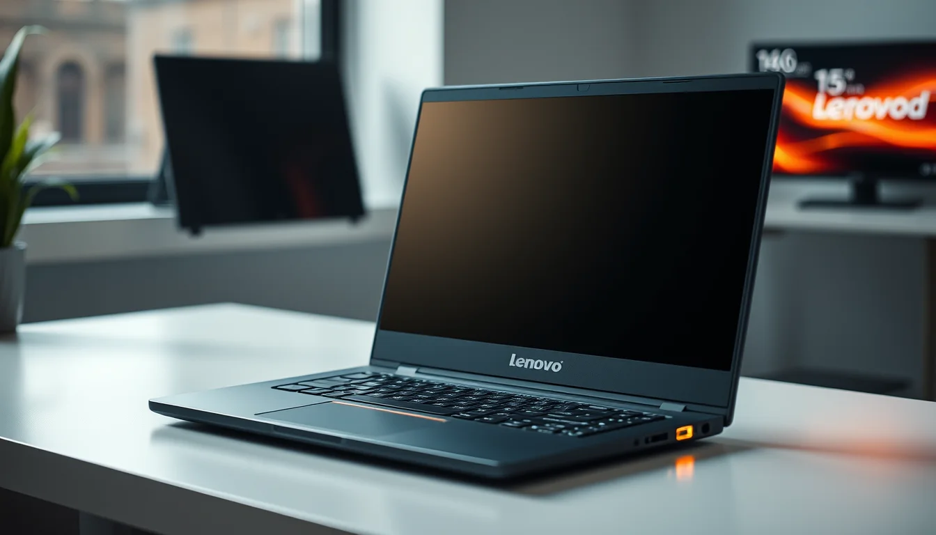 Lenovo IdeaPad 130-15IKB laptop open on a desk showing a black screen with power indicator light on