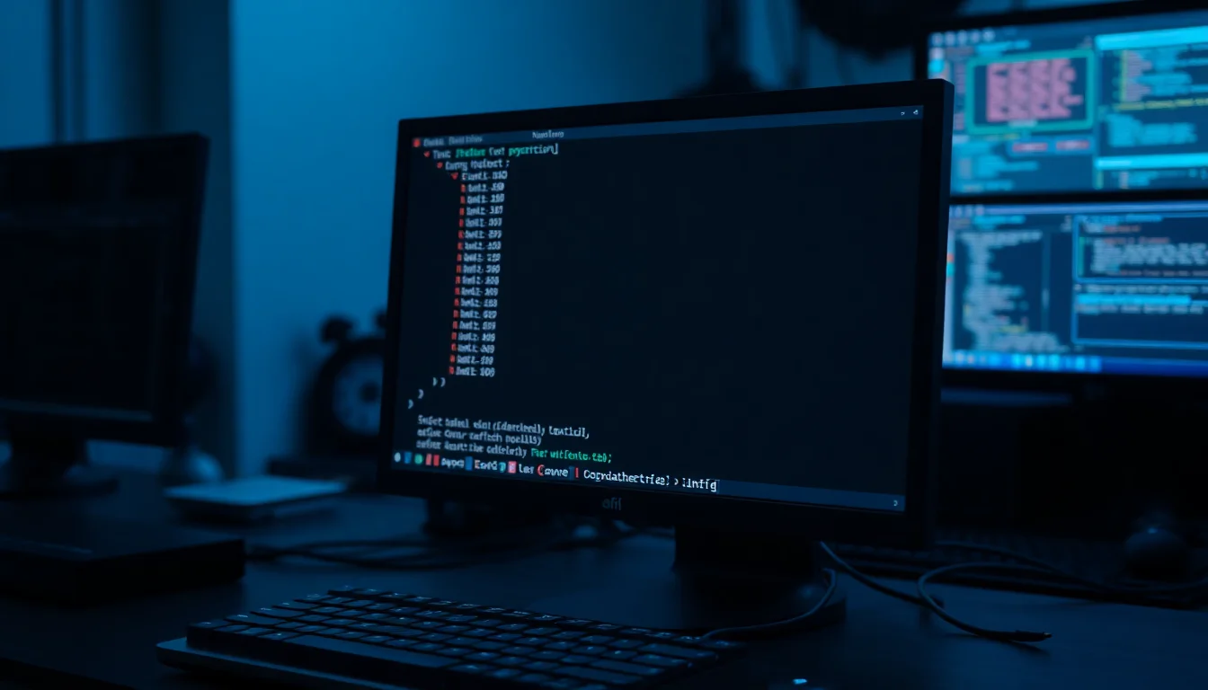 Linux terminal on a dark monitor showing partition layout and df command output on a technician workbench