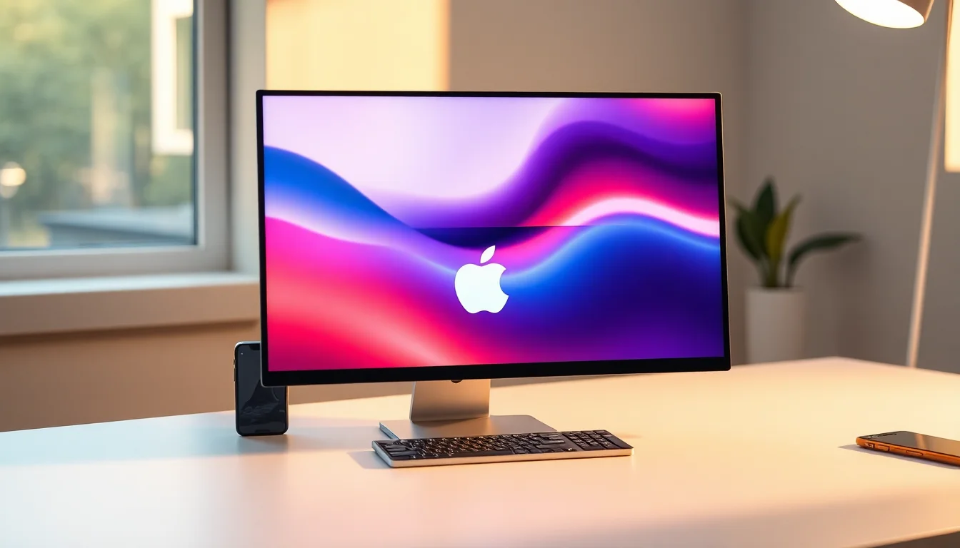 iPhone 14 Pro on clean desk displaying Apple logo in boot loop, soft warm light from side window, minimalist focused atmosphere