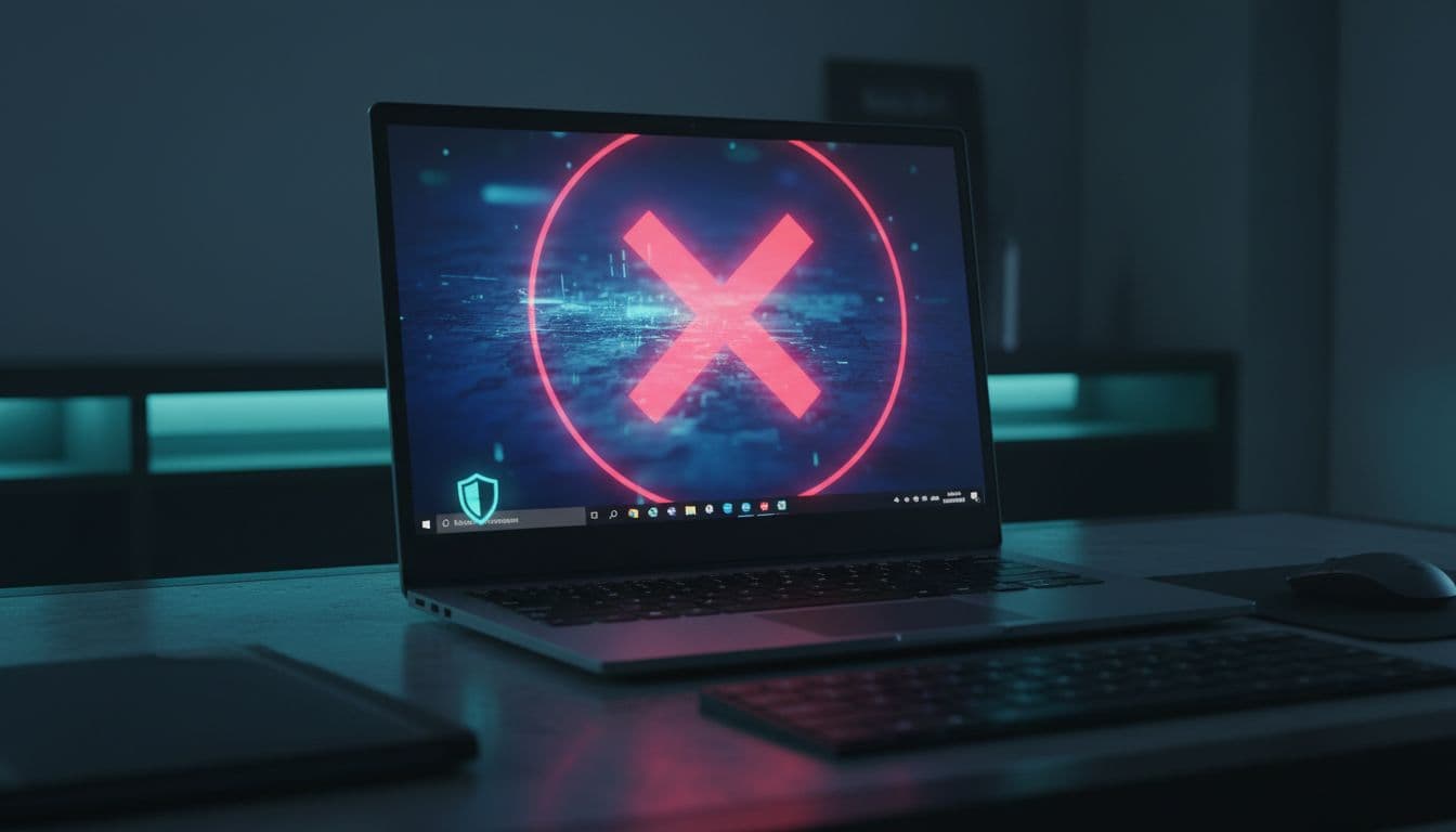 A laptop on a dark desk showing a Netflix proxy error message with a VPN app open beside it