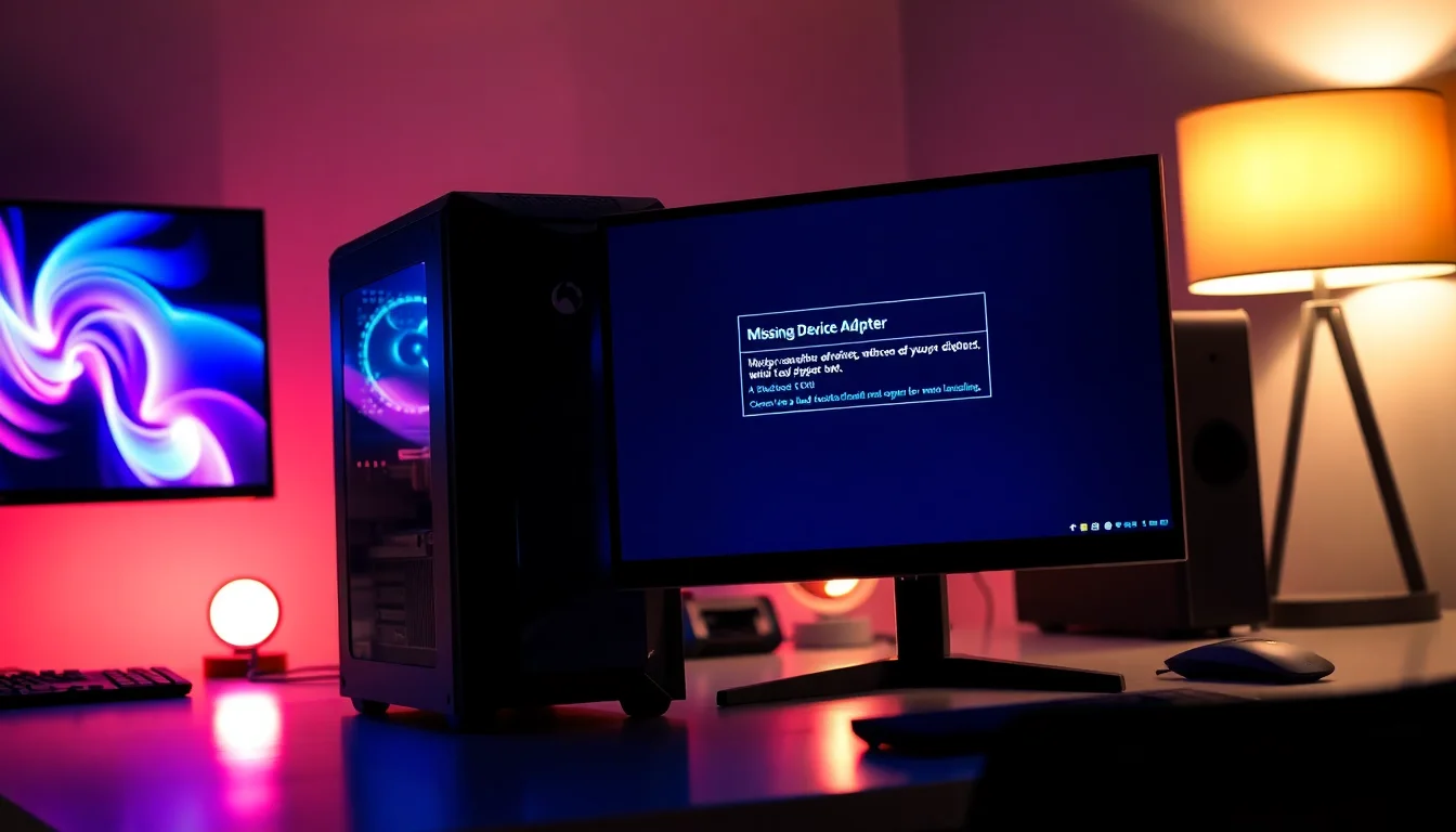 Windows Device Manager open on a desktop PC showing missing NVIDIA display adapter under display adapters list