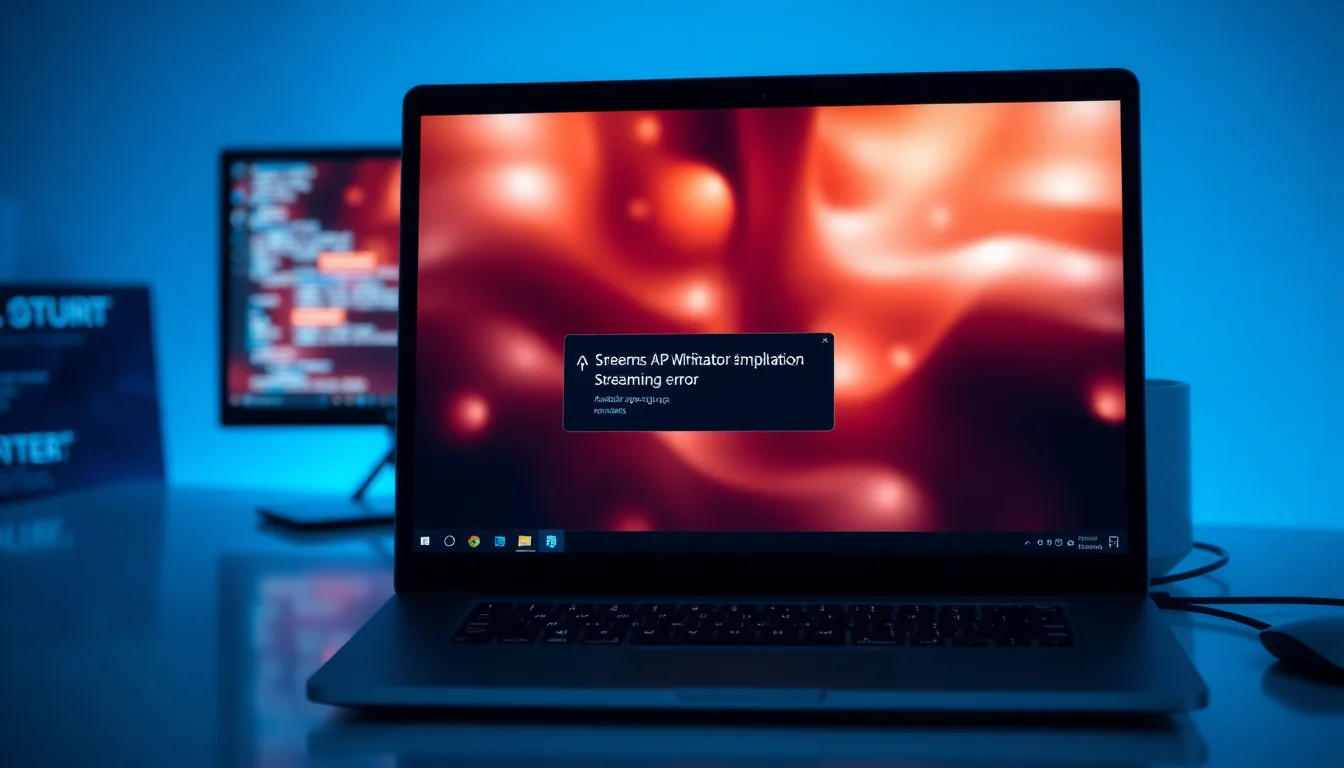 Windows laptop on a desk showing an Android emulator with Pikashow app displaying a network error screen