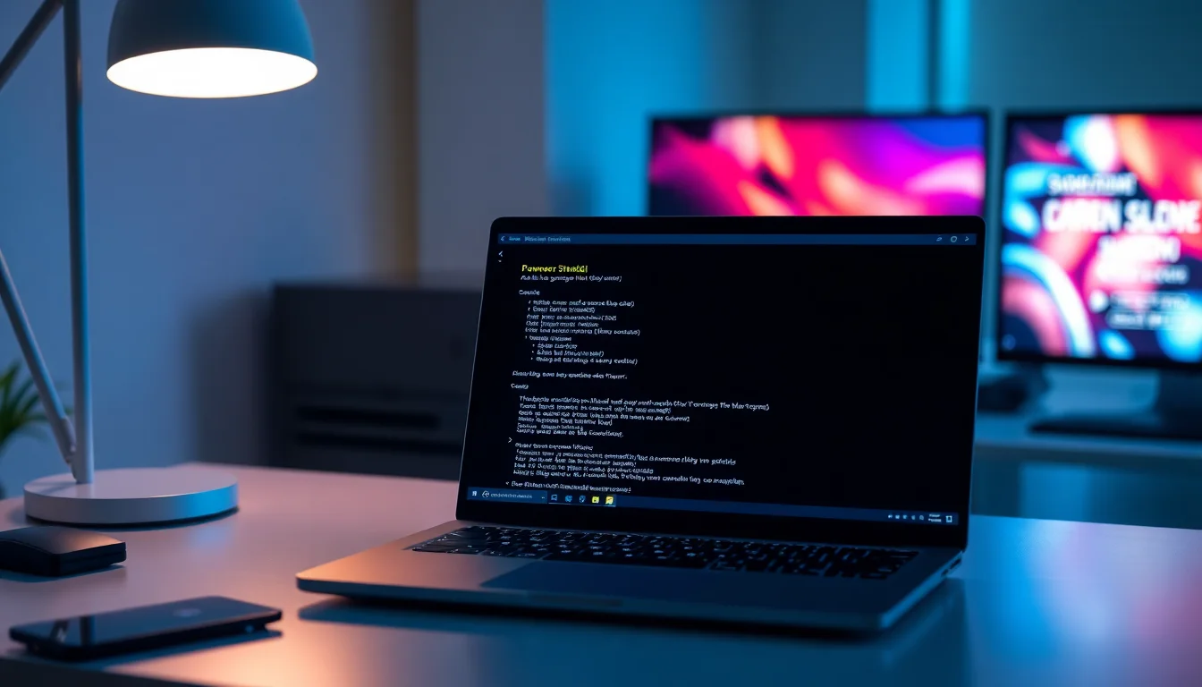 Windows PowerShell console window on a clean desk displaying successful Get-Command output with blue text on black background, neutral office lighting, focused professional atmosphere