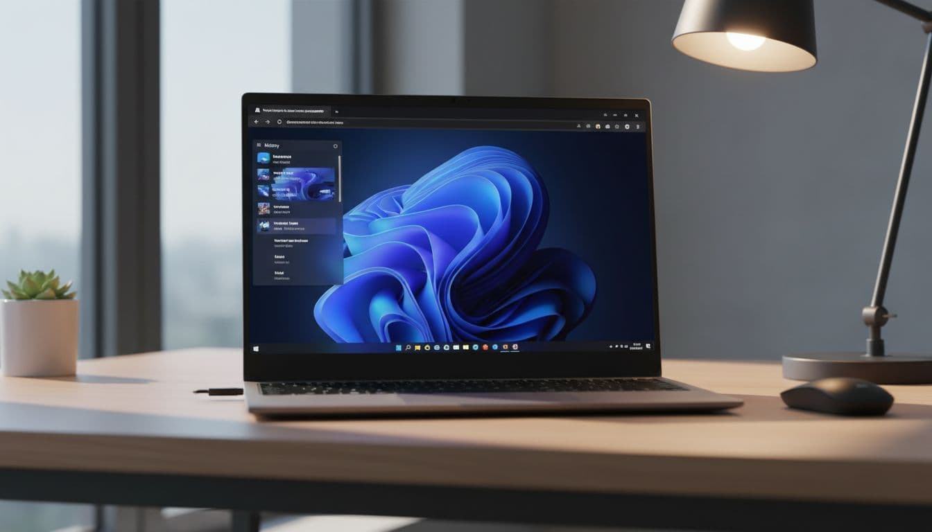 Microsoft Edge browser open on a Windows 11 laptop on a modern desk showing the History panel with recently closed tabs visible