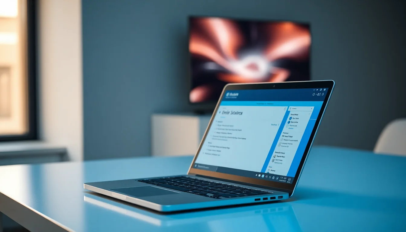 Windows 11 laptop on a modern desk showing Microsoft Outlook email window with Copilot chat and summarise menu highlighted in the ribbon