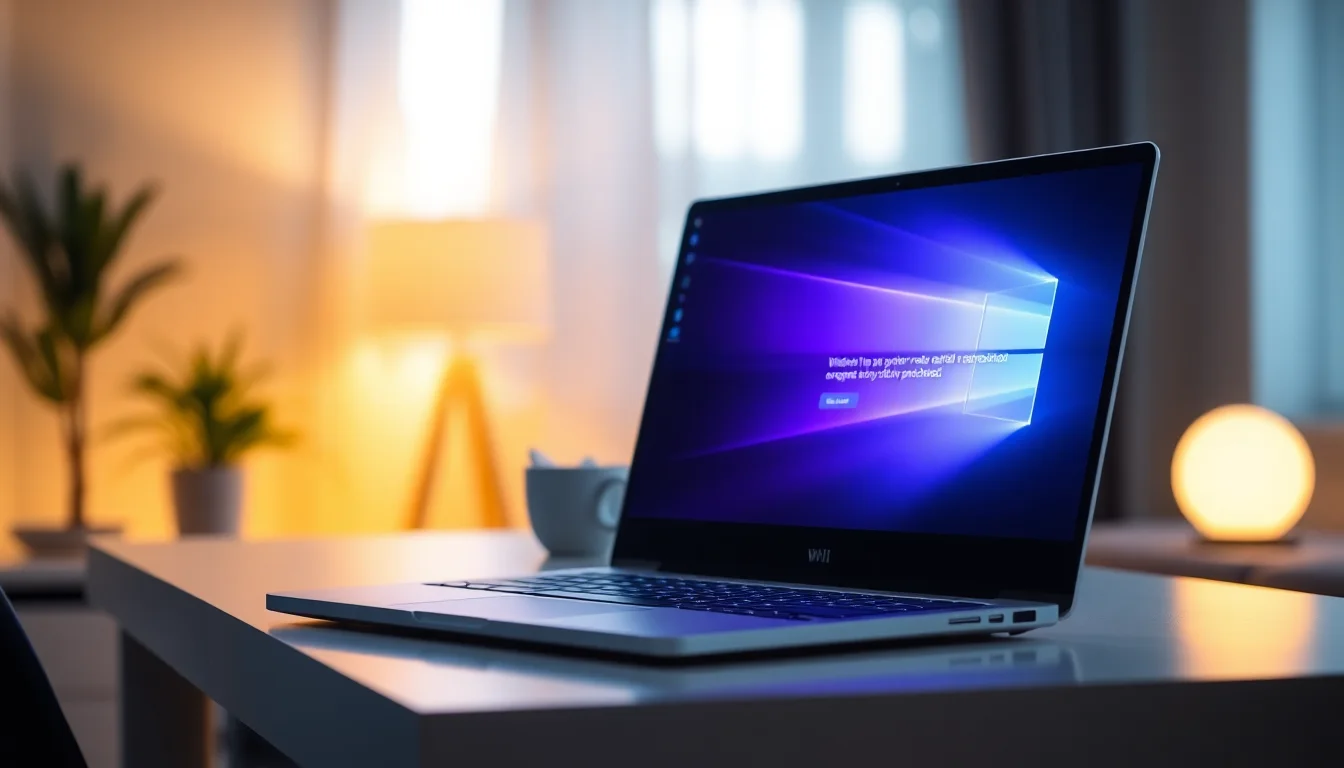 Windows 10 laptop displaying system image restore error dialog with 0x80070057 code, external backup drive connected via USB, desk setup with task manager visible