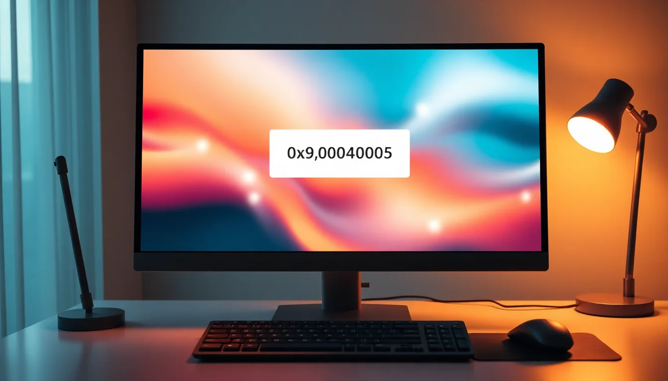 Windows 10 laptop showing unspecified error message during file copy operation, modern desk setup with warm desk lamp lighting, focused professional atmosphere