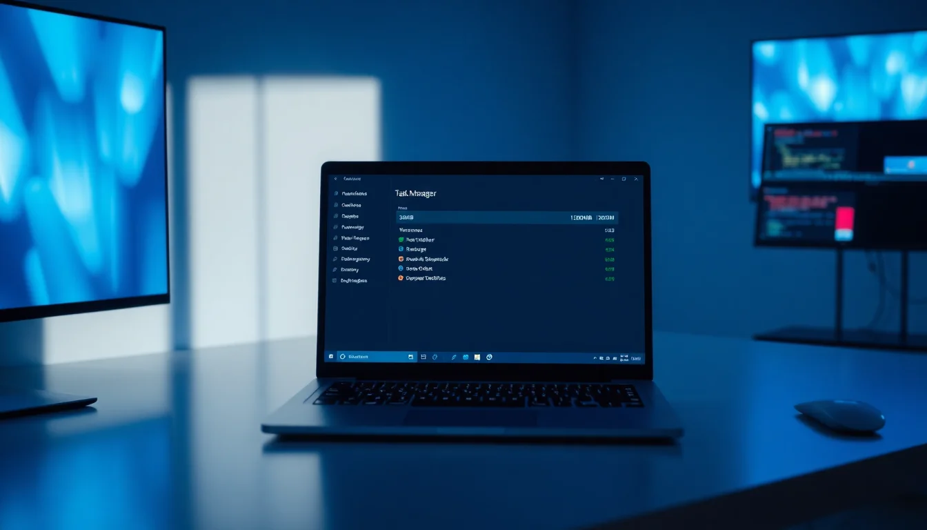 Windows 11 Task Manager showing Runtime Broker process consuming over 1GB of memory on a laptop screen with blue taskbar visible