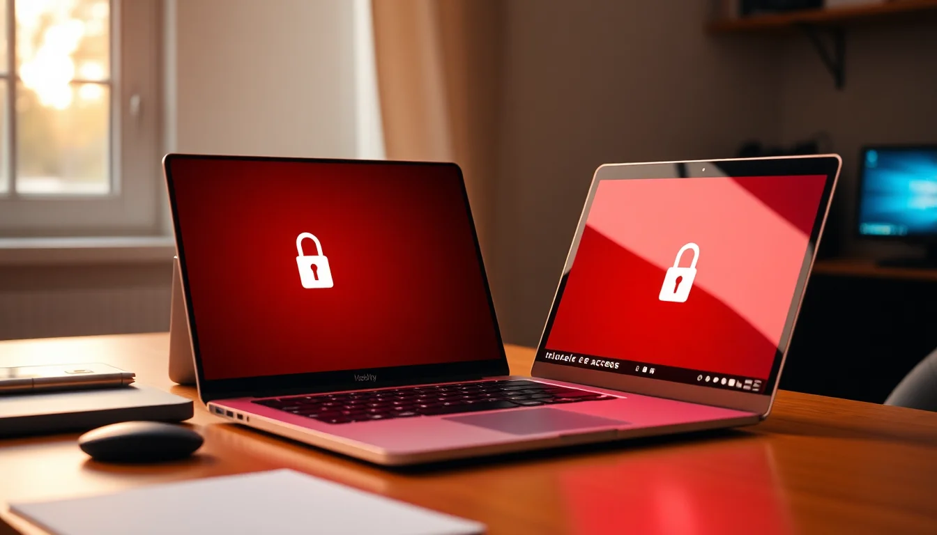 Windows 11 laptop on a desk showing a blocked app error message related to age restriction settings in Microsoft Family Safety