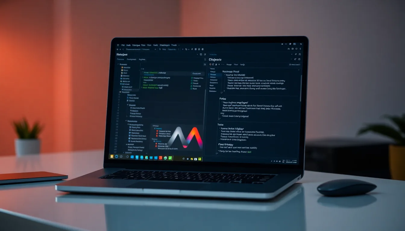 A Windows 11 laptop on a modern desk showing a custom ChatGPT automation tool with clipboard and hotkey settings panel open