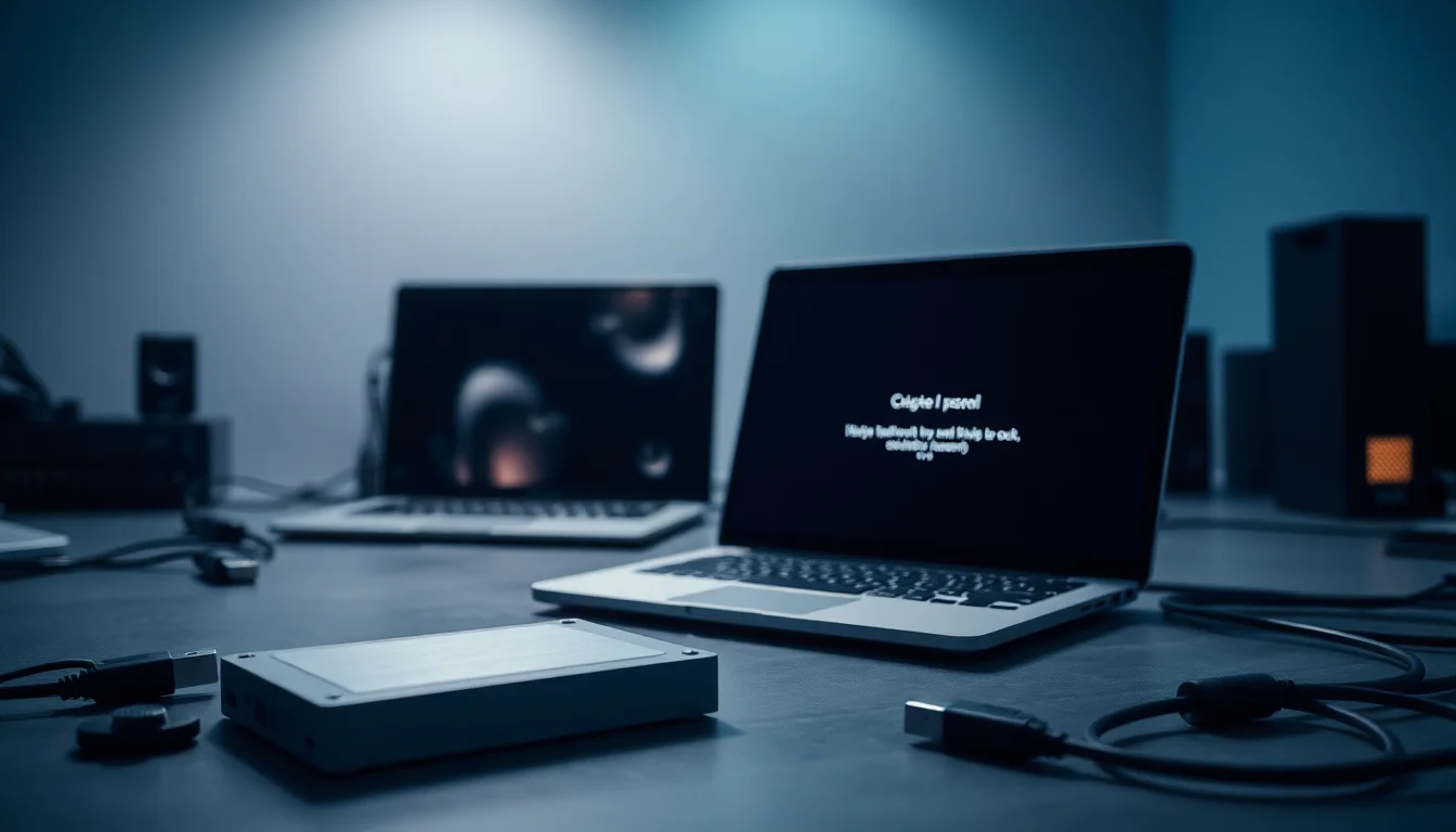 A Samsung SSD connected to a laptop showing a black screen with a Windows boot error message after cloning from a Linux system