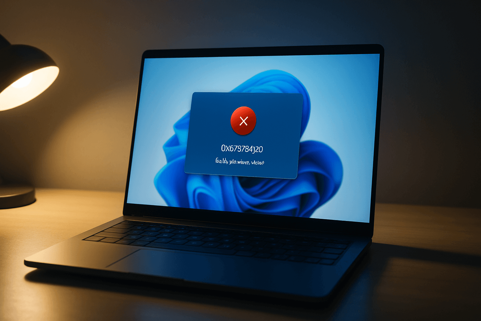 Windows Update error 0x80070490 message displayed on laptop screen during failed system update installation process on modern desk