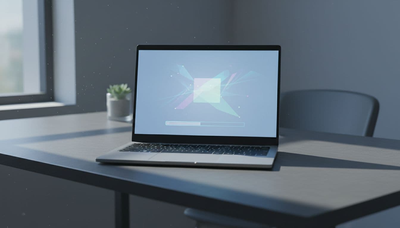 A Windows 11 laptop on a clean desk showing the Reset this PC settings screen with Remove Everything option highlighted