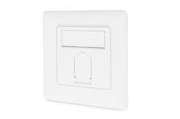 DIGITUS LSA junction box Cat-6A - 1 port RJ45 - Flush-mounted or surface-mounted network socket - Four-sided feed - Design-compatible - 10 Gbps - Shielded - PoE-compatible - White RAL9003