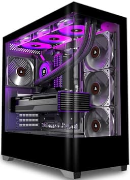 PCZZOI PC CASE ATX 4 Fans Pre-Installed, Type-C Mid Tower Computer Case with Full-View Dual Tempered Glass, Gaming PC Case,Black,P4