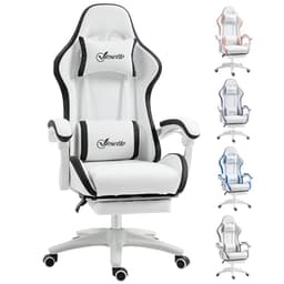 Vinsetto Ergonomic Computer Gaming Chair, PU Leather Office Desk Chair with Footrest, Swivel Wheels, 135° Reclining Back, Lumbar Support, Headrest for Home, White and Black
