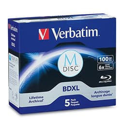 Verbatim M DISC BDXL 100GB 6X with Branded Surface Blank Blu-Ray Recordable Media – 5pk Jewel Case Box,Blue
