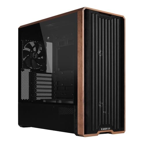 Lian Li Lancool 217 PC Case Black | ATX Mid Tower, Tempered Glass, 5 Fans, Walnut Wood Accents, Mesh Front, Back-Connect Compatible