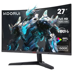 KOORUI 27 Inch Gaming Monitor, FHD 1080P Curved Monitor 180Hz VA 1ms 1500R PC Monitors with Adaptive Sync, HDMI X2-DP, VESA Compatible, Tilt Adjustable, Eye Care