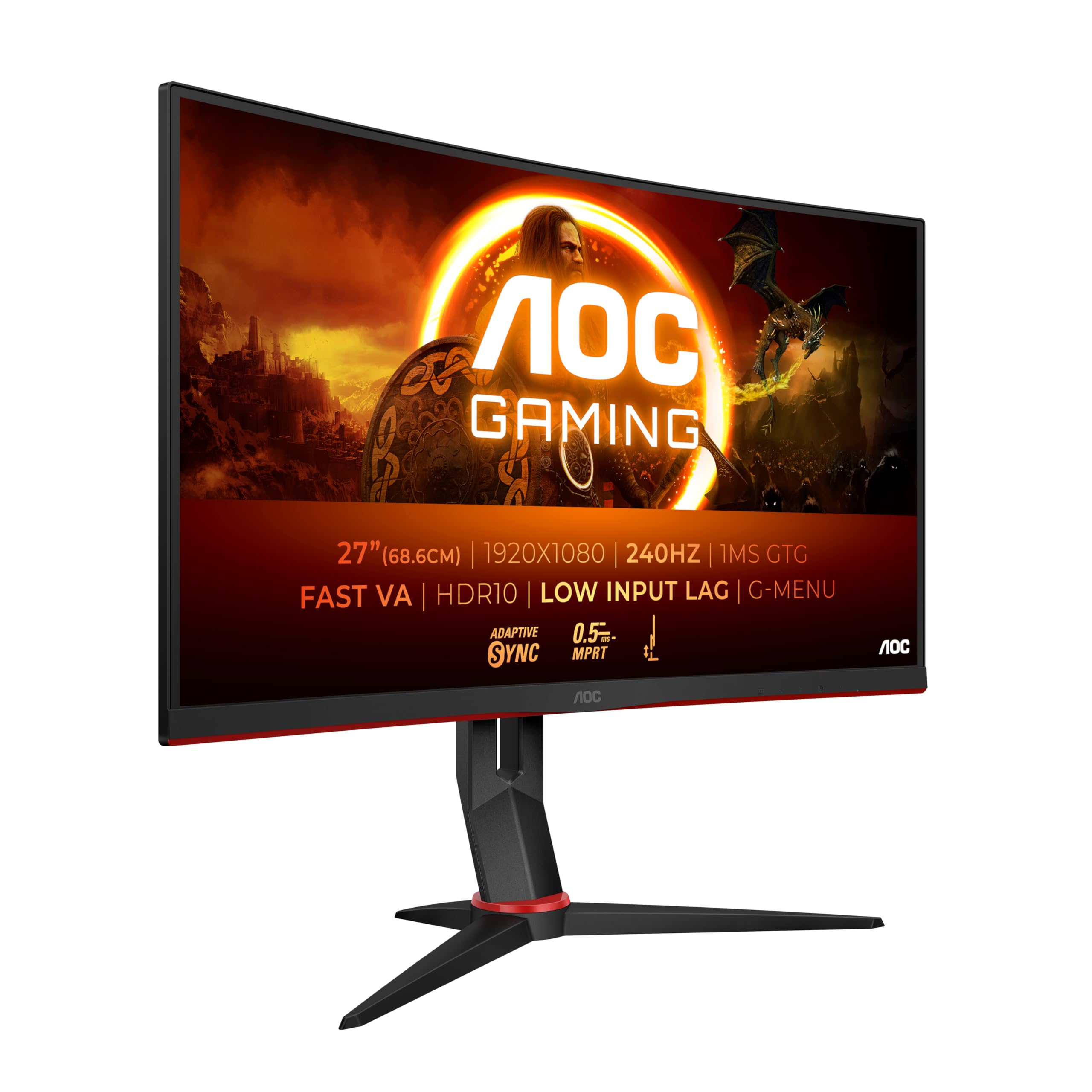 Aoc Gaming C27G2Z3-27 Zoll Curved Fhd Monitor, 240Hz, 1Ms, Freesync Premium, Hdr10 (1920 X 1080, 2X Hdmi 2.0, 1X Displayport 1.4) Schwarz-Rot