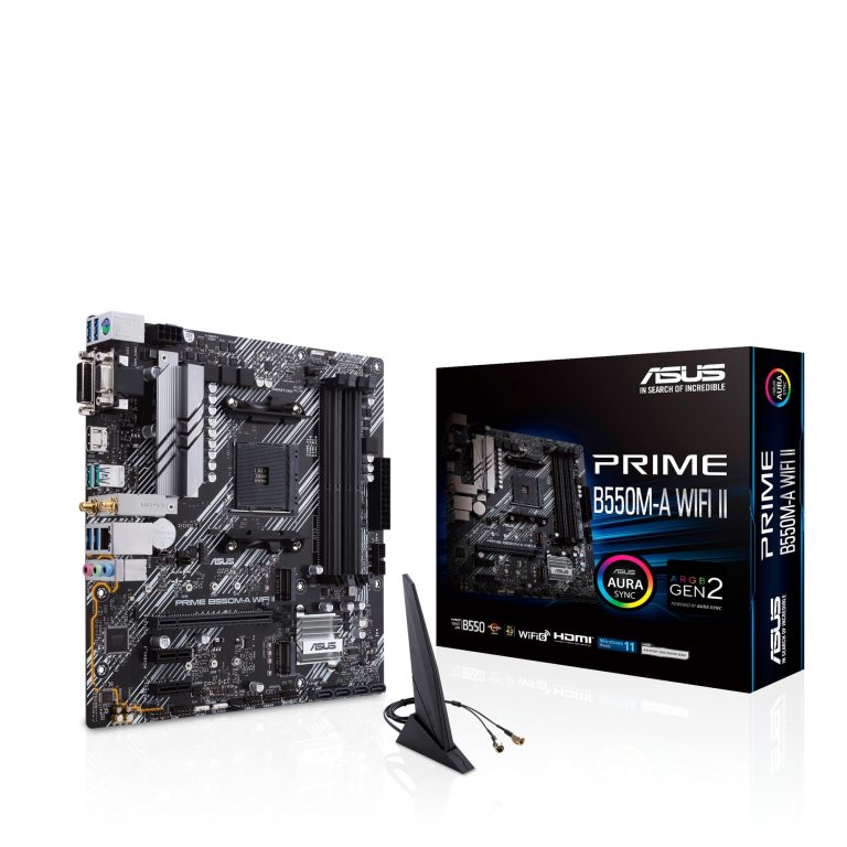 Asus Prime B550M-A Wifi Ii, Amd B550, Am4, Micro Atx, 4 Ddr4, Vga, Dvi, Hdmi, Wi-Fi, Pcie4, 2X M.2