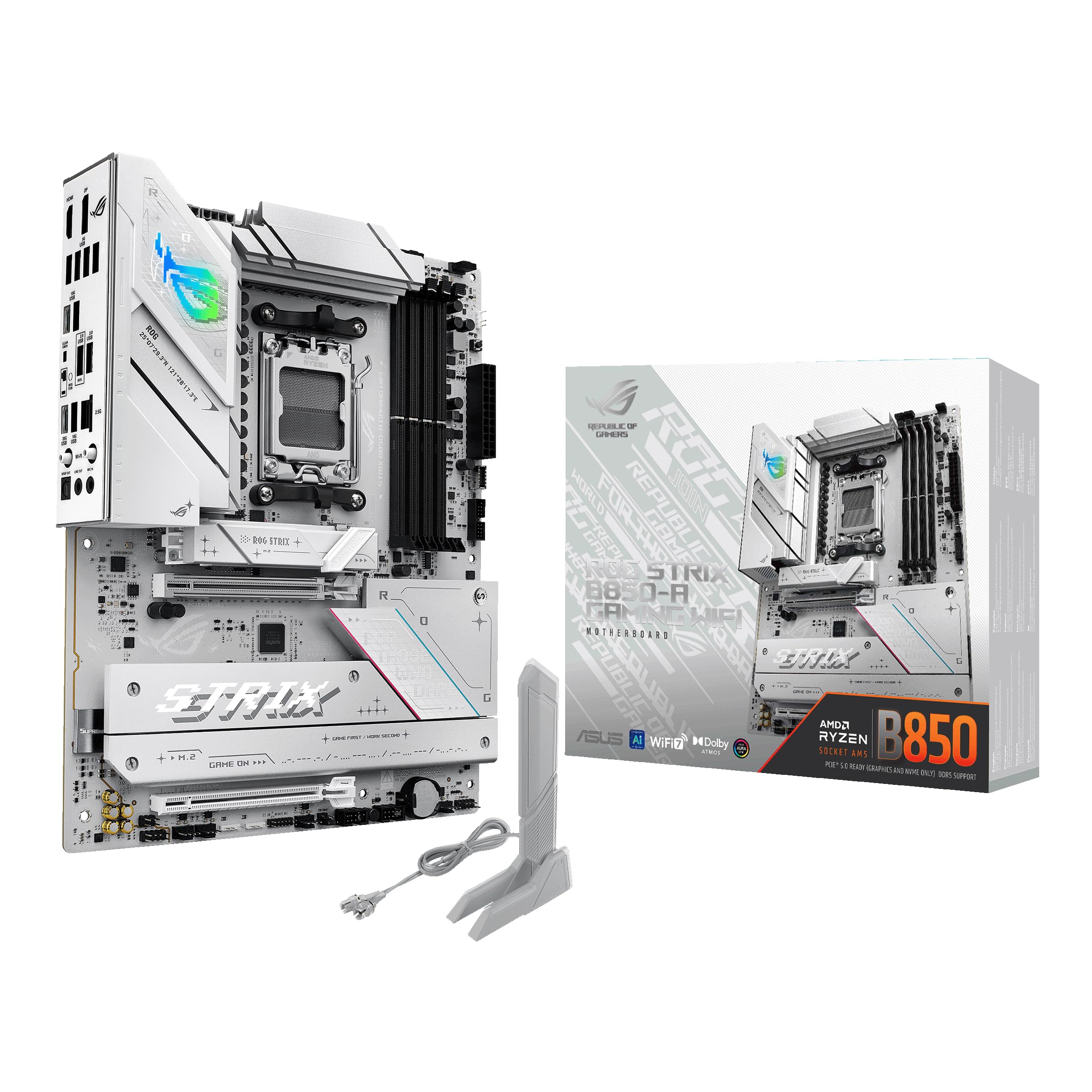 Asus Rog Strix B850-A Gaming Wifi Amd Atx Motherboard, 14+2+2 Power Stages, Ddr5 Slots, Four M.2 Slots, Pcie 5.0, Wifi 7, Usb 20Gbps Type-C And Aura Sync Rgb