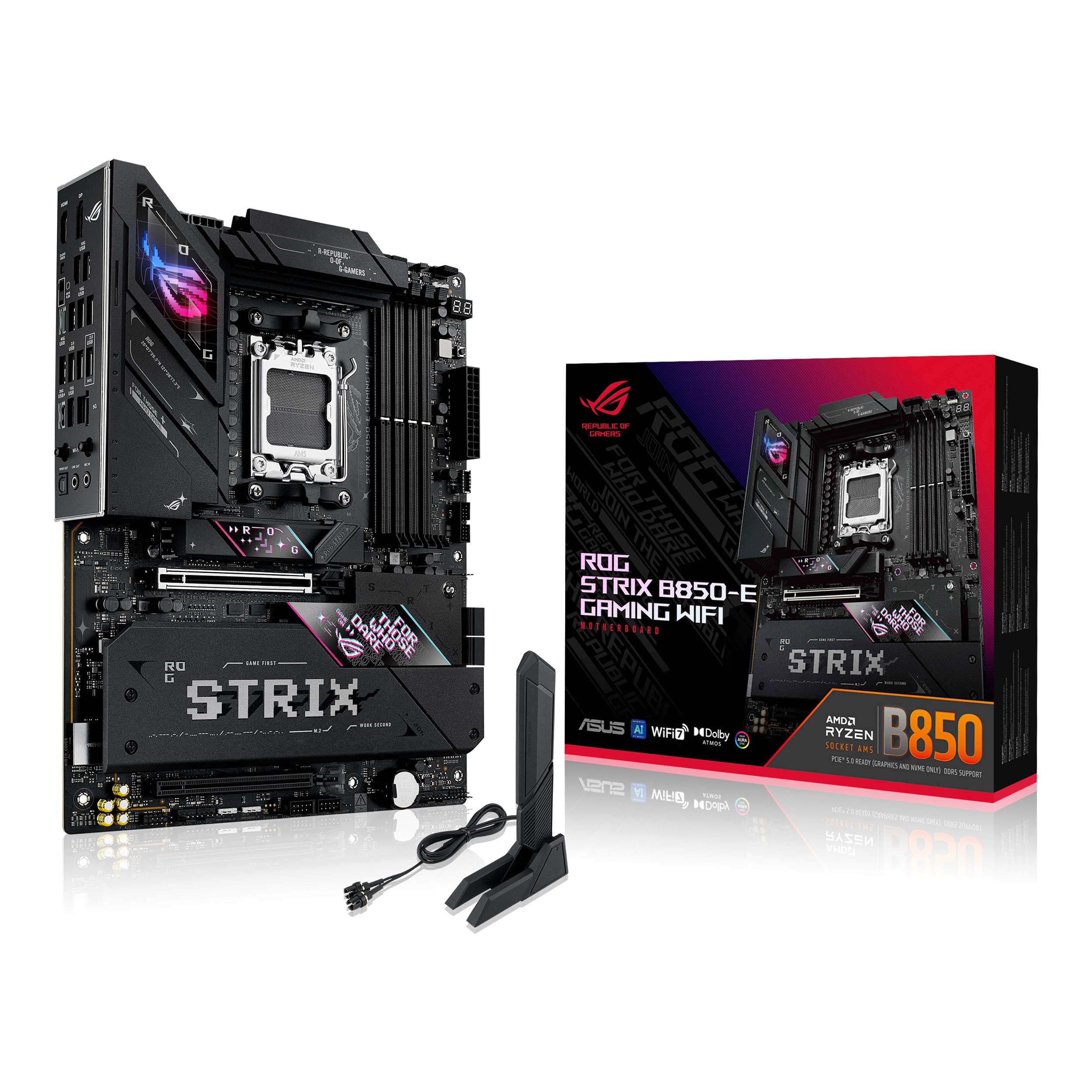 Asus Rog Strix B850-E Gaming Wifi Amd Motherboard, 16+2+2 Power Stages, Ddr5 Slots, Five M.2 Slots, Pcie 5.0, Wifi 7, Usb4 Type-C Port, Usb 20Gbps W/Pd 3.0 Up To 30W And Aura Sync Rgb