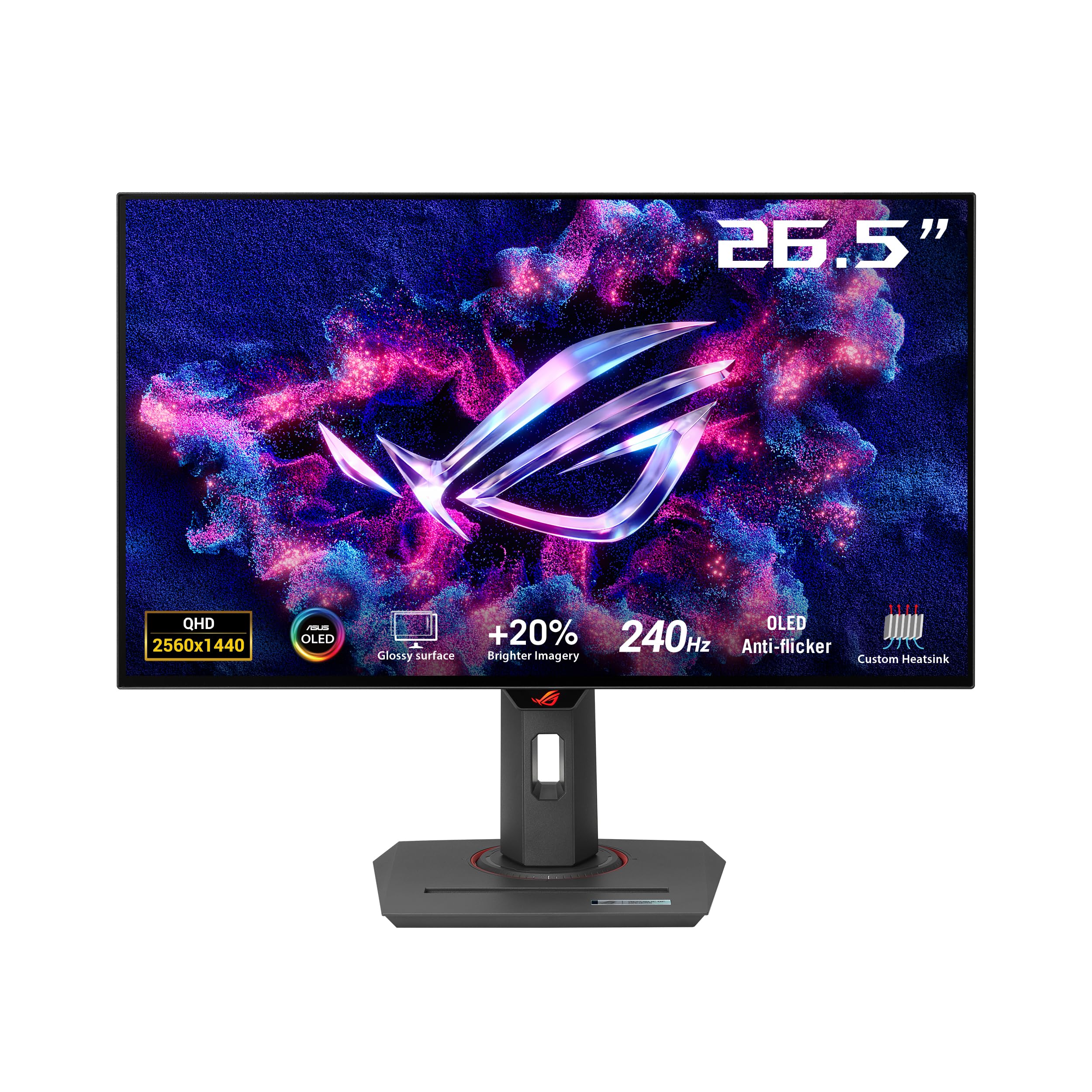 Asus Rog Strix Oled Xg27Aqdmg Gaming Monitor 27-Inch 1440P Glossy Woled, 240Hz, 0.03Ms, Custom Heatsink, Anti-Flicker, Oled Care, Uniform Brightness, G-Sync Compatible, Displaywidget Center