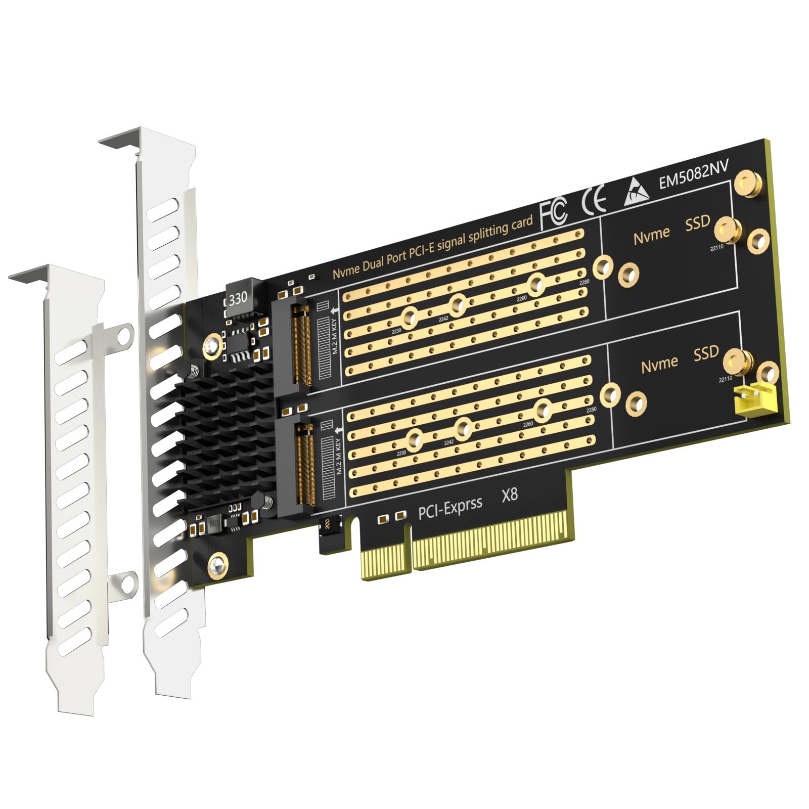 Glotrends Pa21 Dual M.2 Nvme To Pcie 4.0 X8 Adapter Without Pcie Bifurcation Function, Support 22110/2280/2260/2242/2230 Size (Pcie Bifurcation Motherboard Is Required)