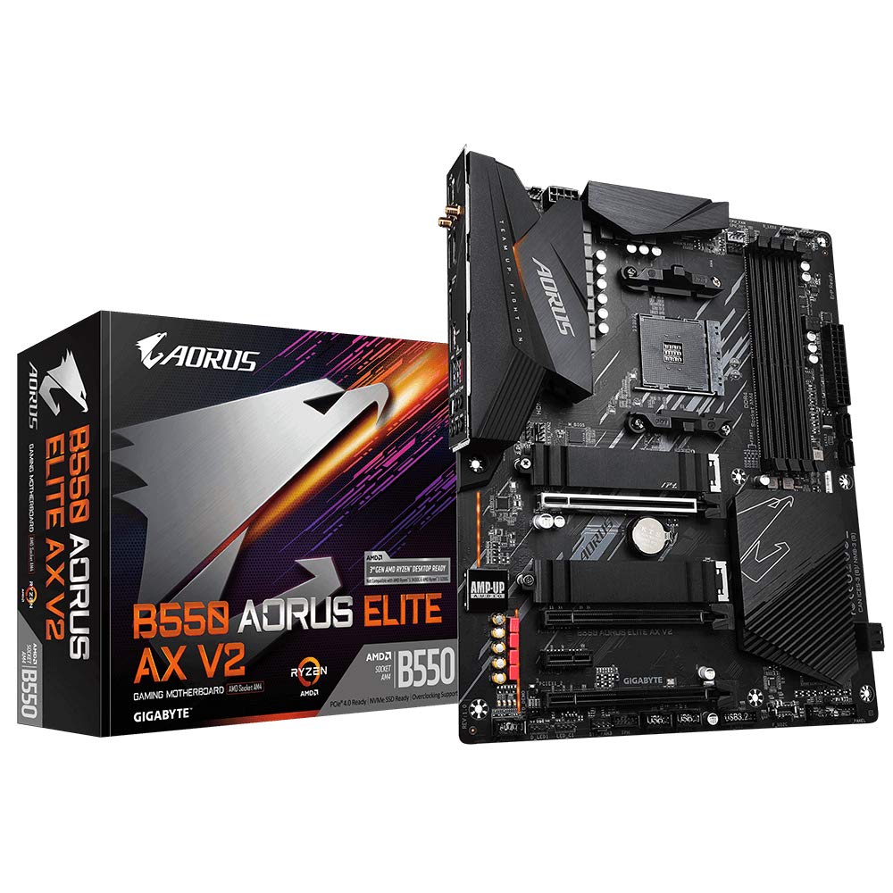 Gigabyte B550 Aorus Elite Ax V2 Motherboard - Supports Amd Ryzen 5000 Series Am4 Cpus, 12+2 Phases Digital Twin Power Design, Up To 4733Mhz Ddr4 (Oc), 2Xpcie 3.0 M.2, Wifi 6E, 2.5Gbe Lan, Usb 3.2 Gen1