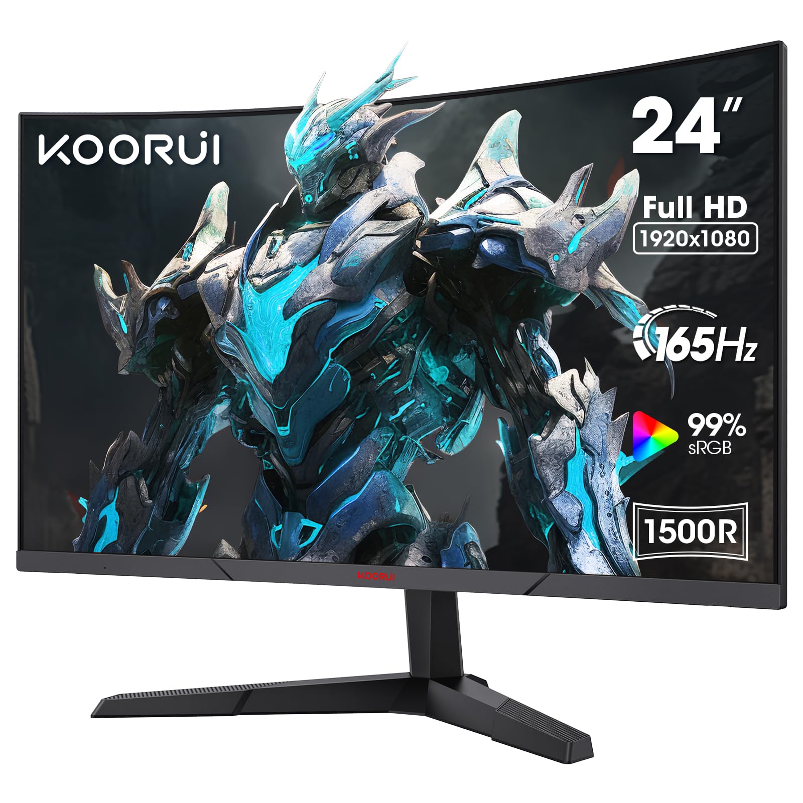 Koorui 24 Inch Gaming Monitor, 180Hz Curved Monitors, Fhd 1080P Va 1Ms 1500R Pc Monitors With Adaptive Sync, Hdmi X2-Dp, Vesa Compatible, Tilt Adjustable, Eye Care