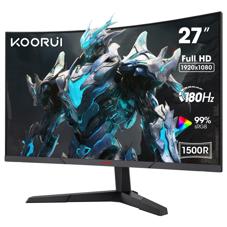 Koorui 27 Inch Gaming Monitor, Fhd 1080P Curved Monitor 180Hz Va 1Ms 1500R Pc Monitors With Adaptive Sync, Hdmi X2-Dp, Vesa Compatible, Tilt Adjustable, Eye Care
