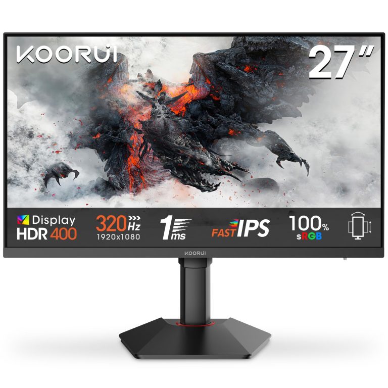 Koorui G2721E 27 Inch Gaming Monitor, 320Hz, Fast Ips, Qhd 1440P, 1Ms, Adaptive Sync, Lifting Adjustable, Vesa Mountable, Hdmi/Dp, Low Blue Light, 99% Srgb