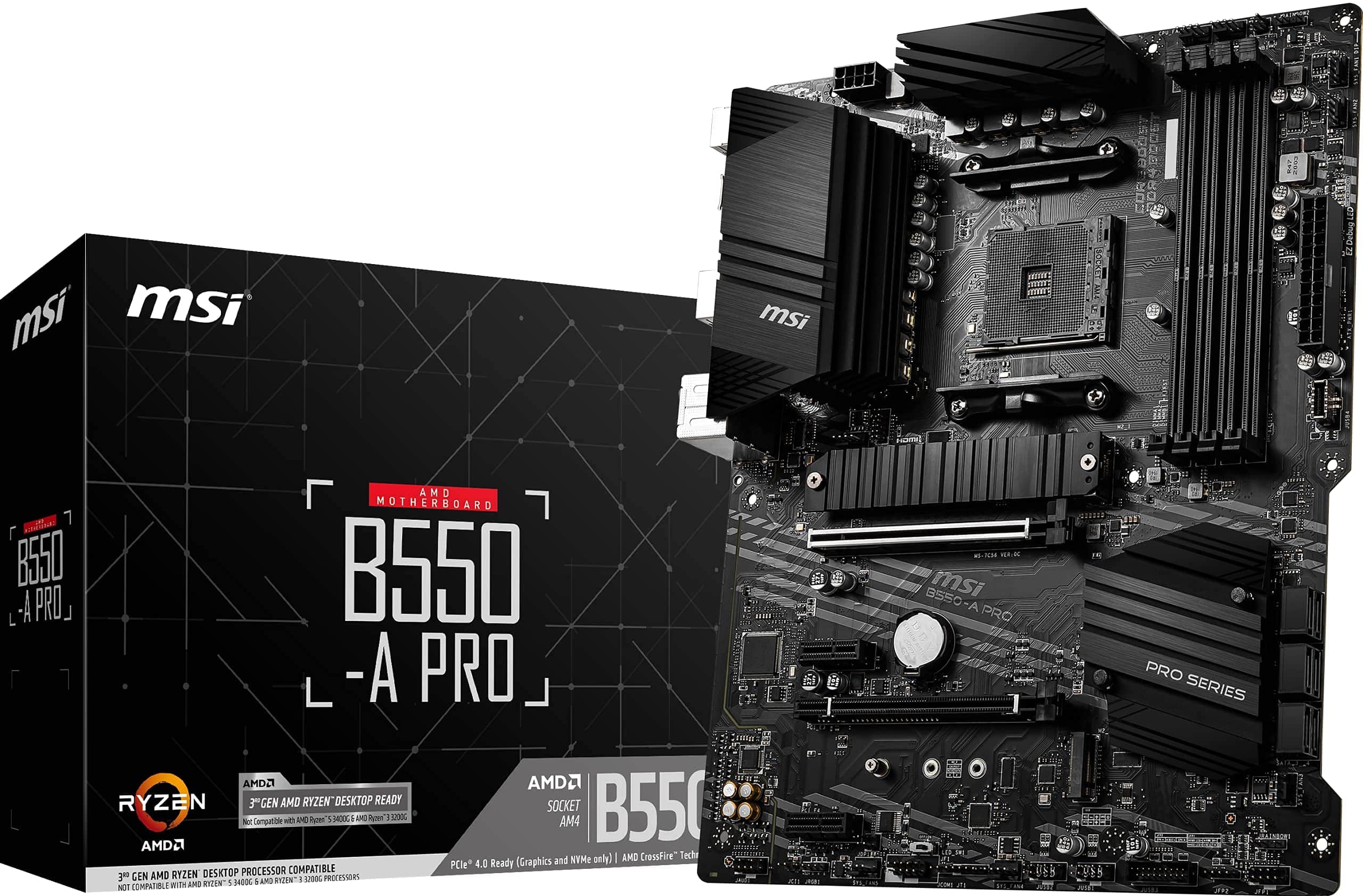 Msi B550-A Pro Motherboard Atx - Supports Amd Ryzen 3Rd Gen Processors, Am4, Ddr4 Boost (4400Mhz/Oc), 1 X Pcie 4.0/3.0 X16, 1 X Pcie 3.0/3.0 X16, 1 X M.2 Gen4 X4, 1 X M.2 Gen3 X4, Hdmi, Gigabit Lan